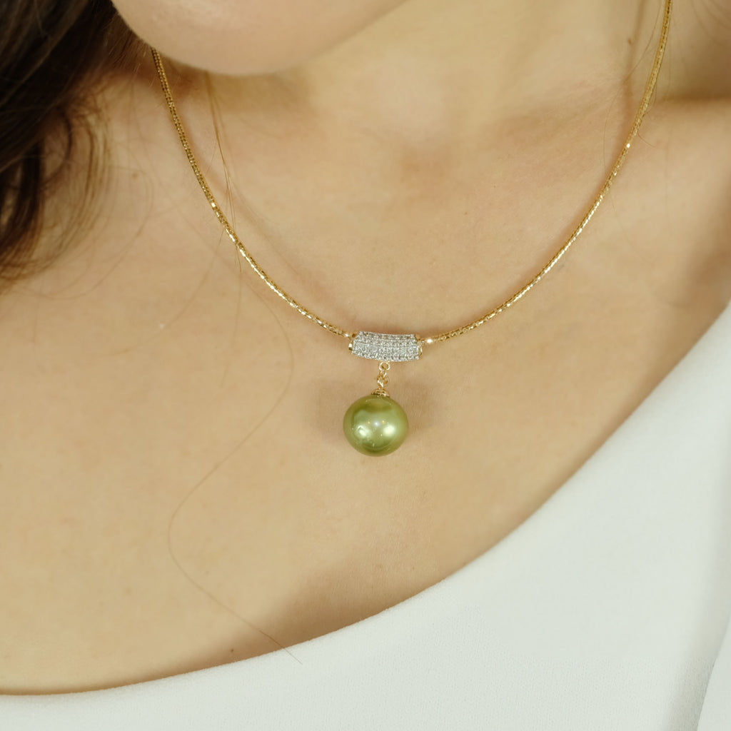 Gaia's Pistachio Colour Tahitian Pearl Necklace - Aniya Jewellery