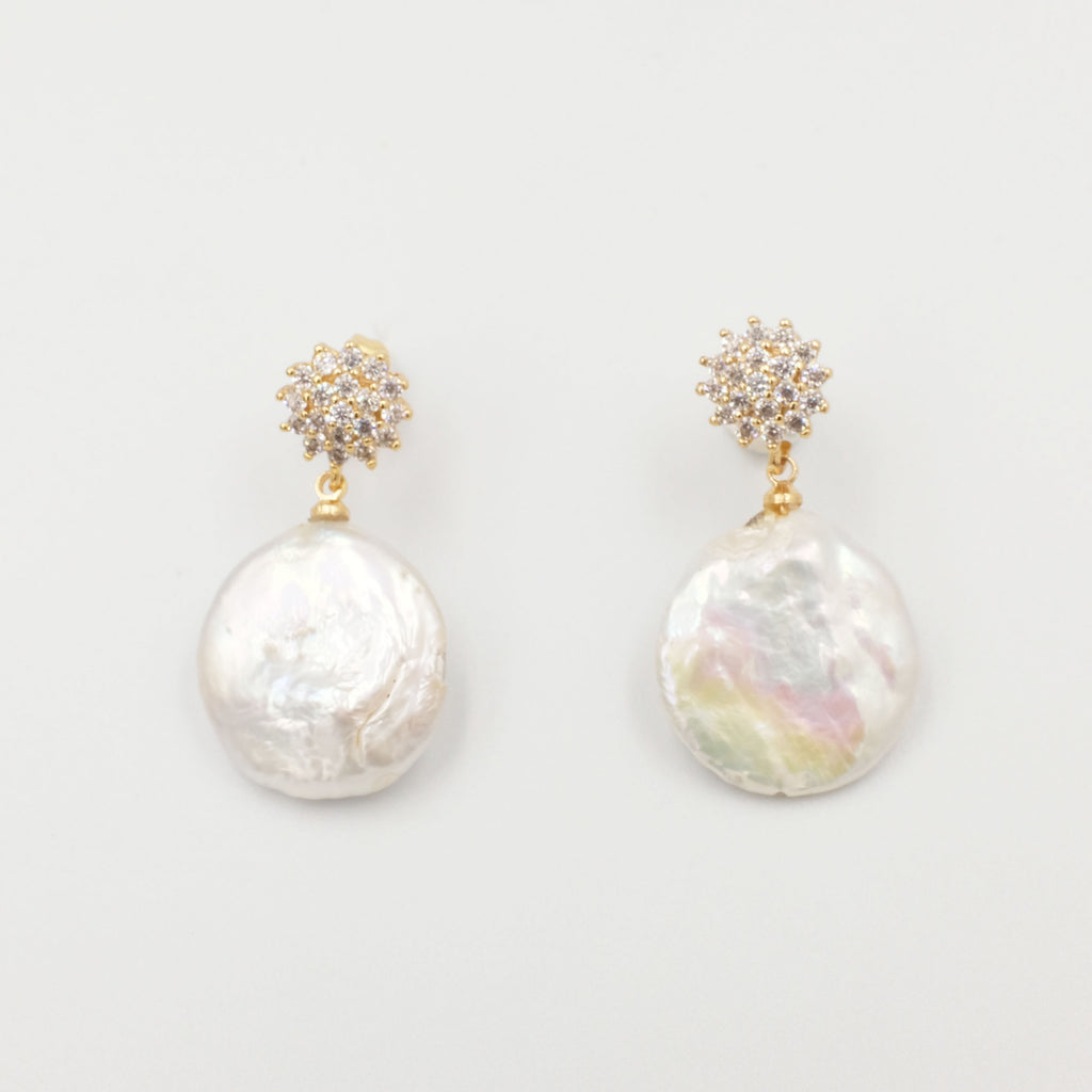 Coin Pearl with flower stud Earrings - Aniya Jewellery