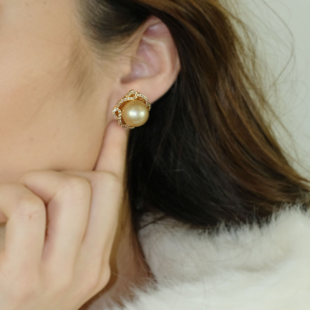 Reine Des Fleurs Golden South sea Pearl Earrings - Aniya Jewellery
