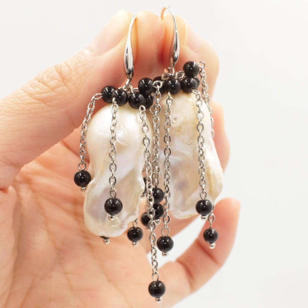 Selene Baroque Pearl with Black onyx Earrings - Aniya Jewellery