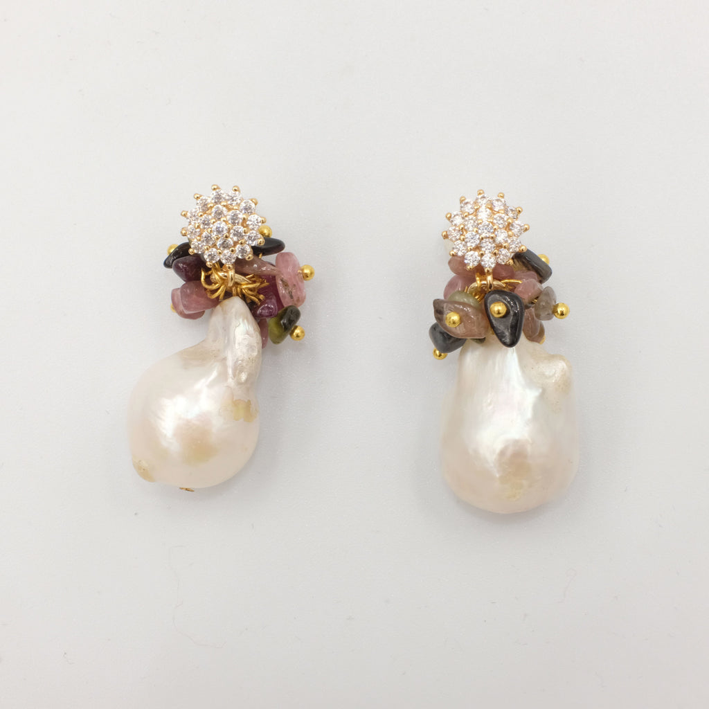 Iris, Tourmaline with Baroque Pearl Earrings - Aniya Jewellery
