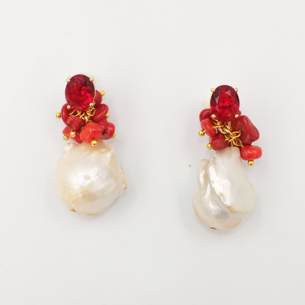 Hygeia, Corals and Baroque Pearl Earrings - Aniya Jewellery