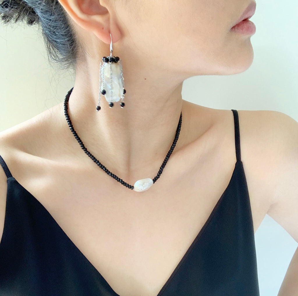 Selene Baroque Pearl with Black onyx Earrings