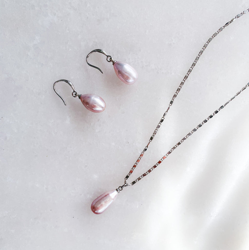 Drop Shaped pearl earrings and necklace jewellery Set - Aniya Jewellery