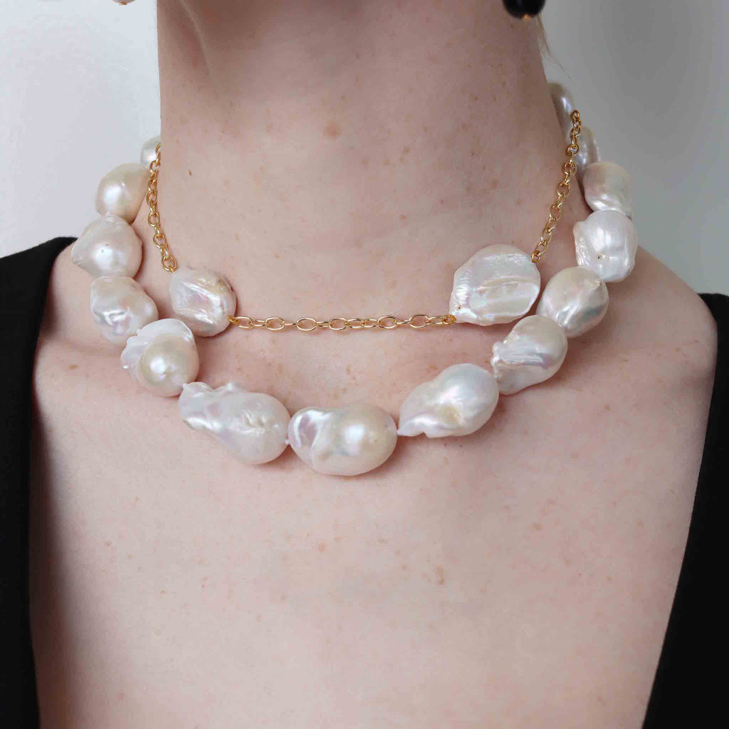 Mia Chain and Baroque Pearl Necklace - Aniya Jewellery